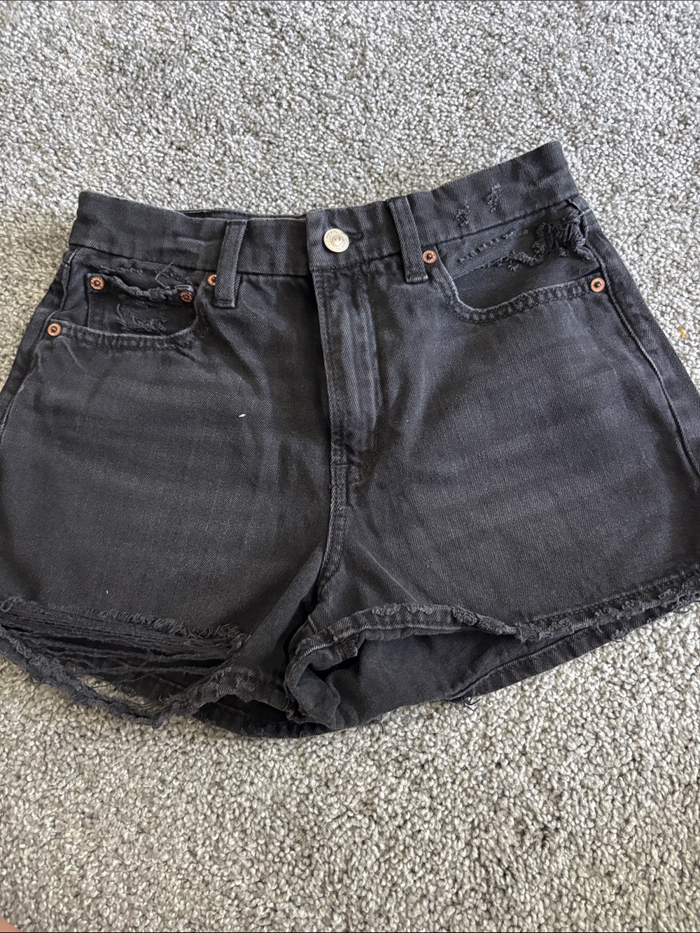 American Eagle Outfitters Black Distressed High-Rise Denim Shorts